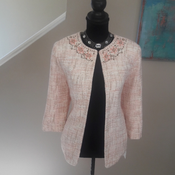 Alfred Dunner/ Pink/Embellished/Tweed Swing Jacket - Picture 6 of 8